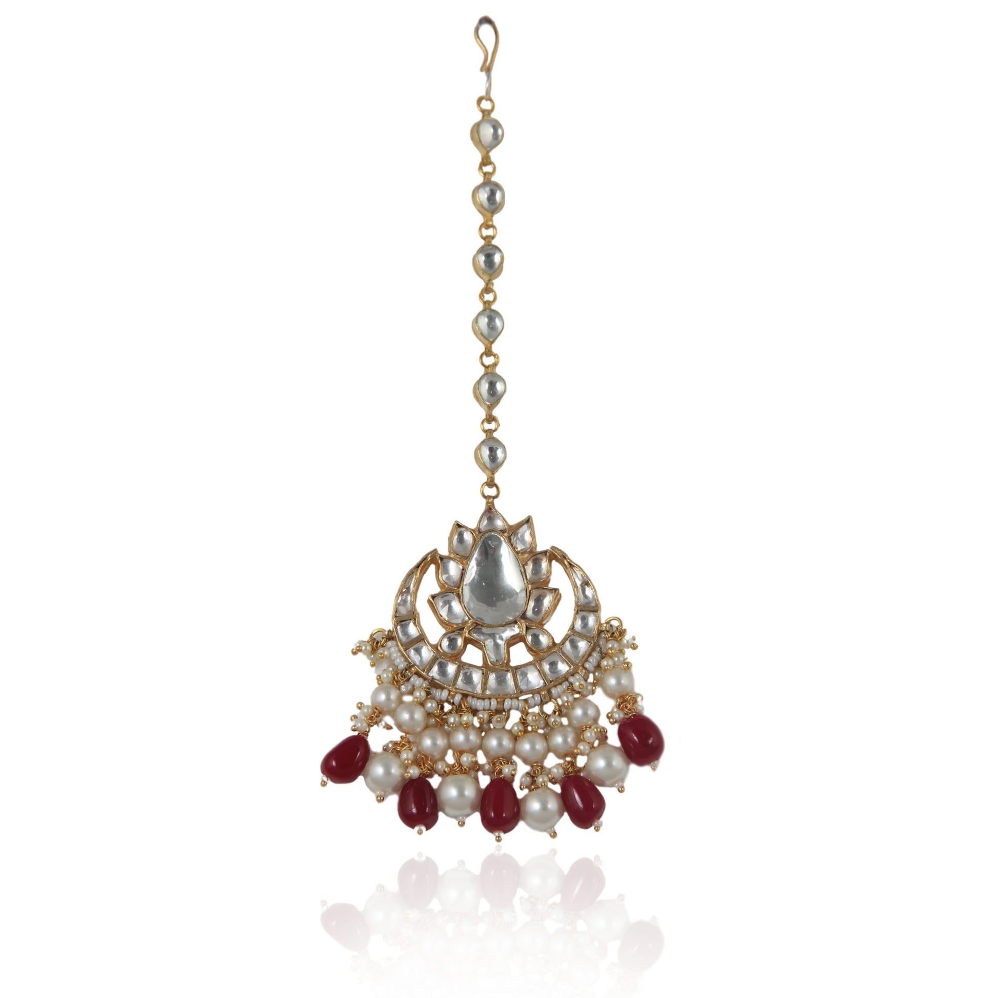  WHITE JADTAR STONE MAANGTIKA BEADED WITH PEARLS AND RUBY BEADS