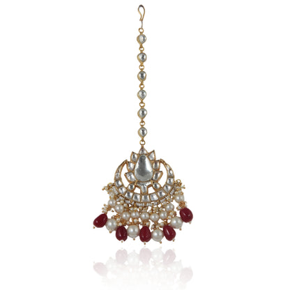  WHITE JADTAR STONE MAANGTIKA BEADED WITH PEARLS AND RUBY BEADS
