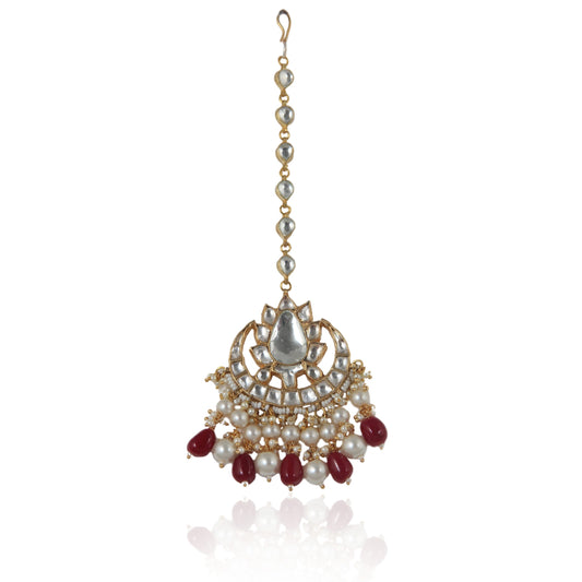  WHITE JADTAR STONE MAANGTIKA BEADED WITH PEARLS AND RUBY BEADS