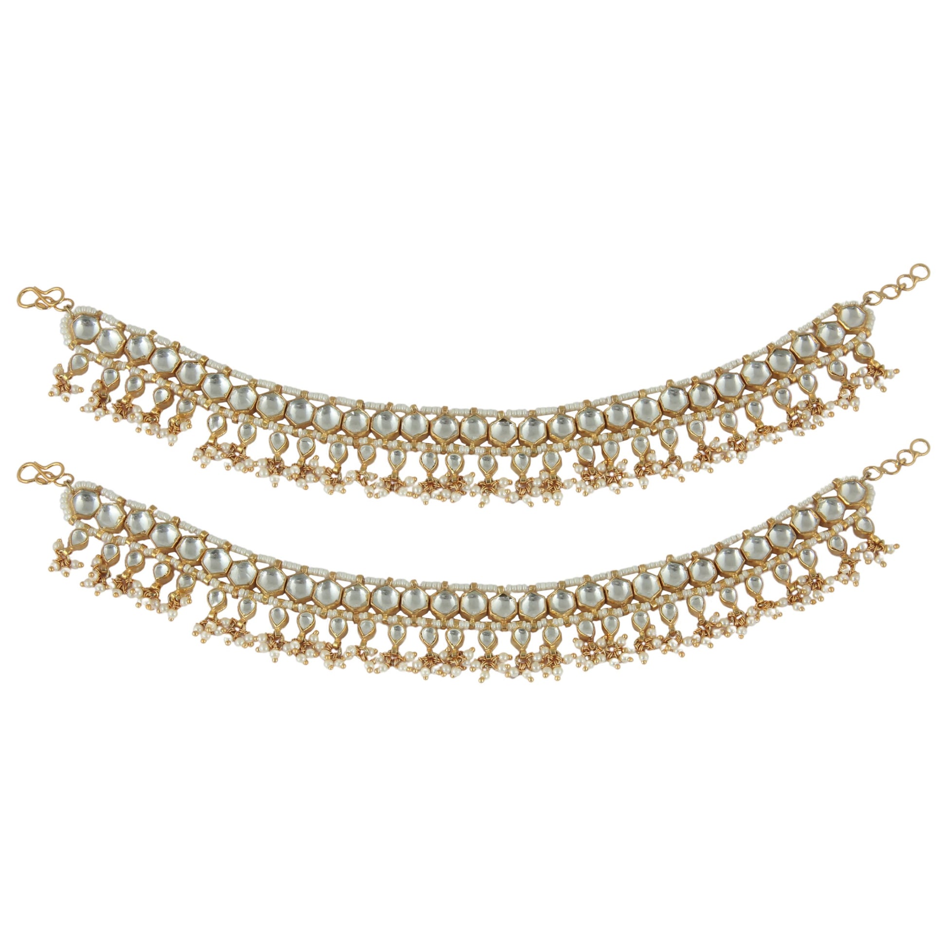 WHITE JADTAR STONE PAYAL WITH HEXAGON SHAPE STONES