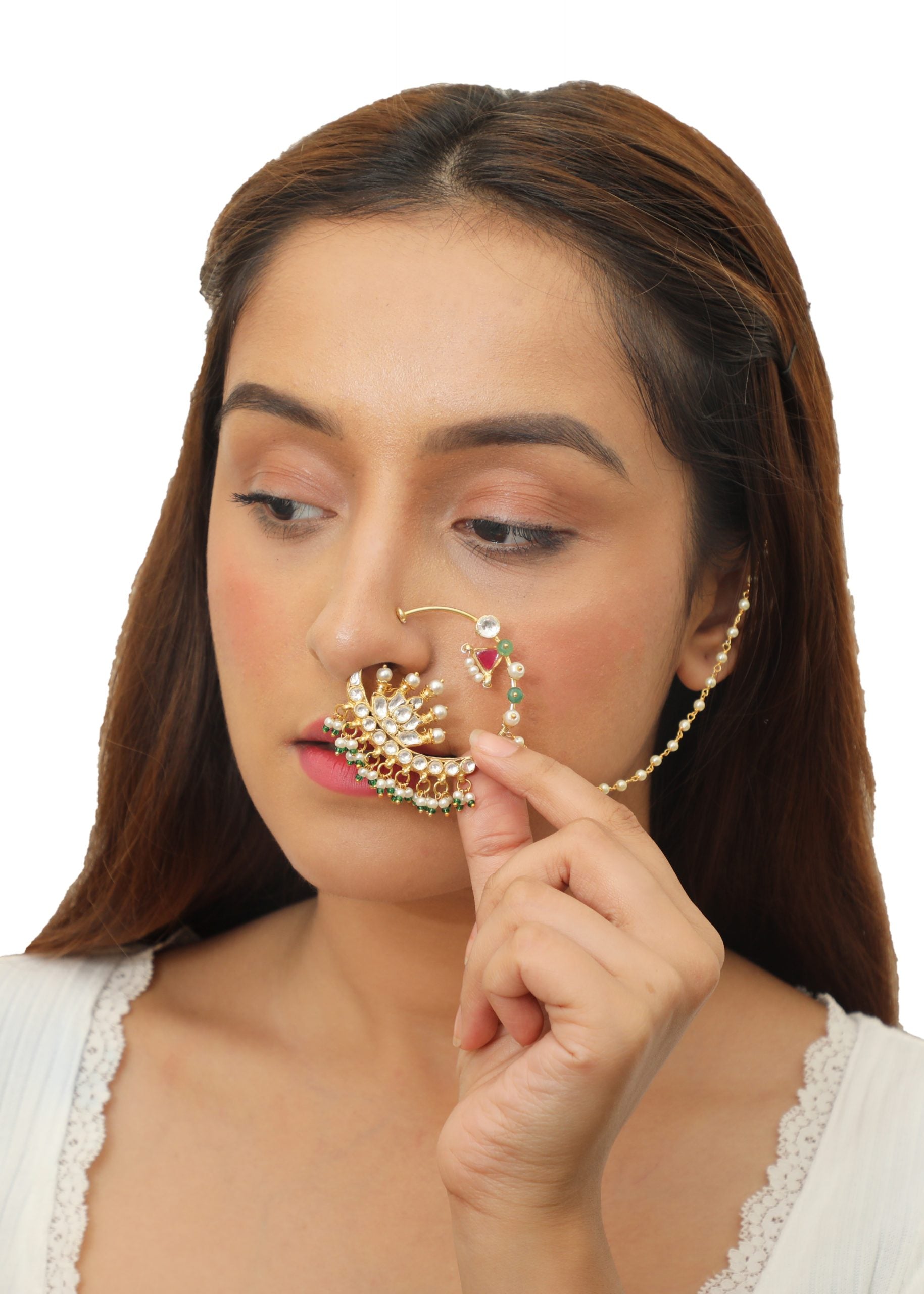 LOTUS DESIGN WHITE JADTAR STONE NATH