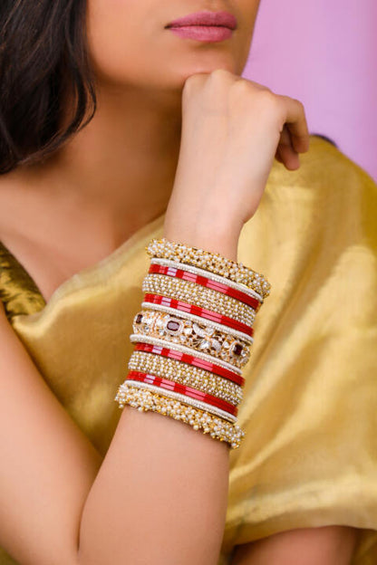 Bridal bangle set with pearl bangles