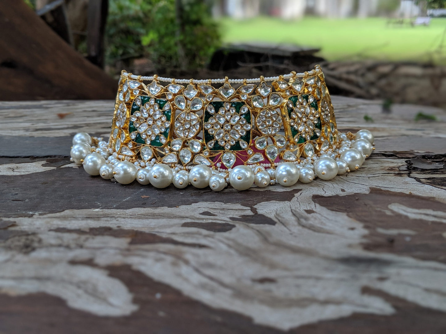 Gold Plated GREEN AND WHITE NECKLACE SET