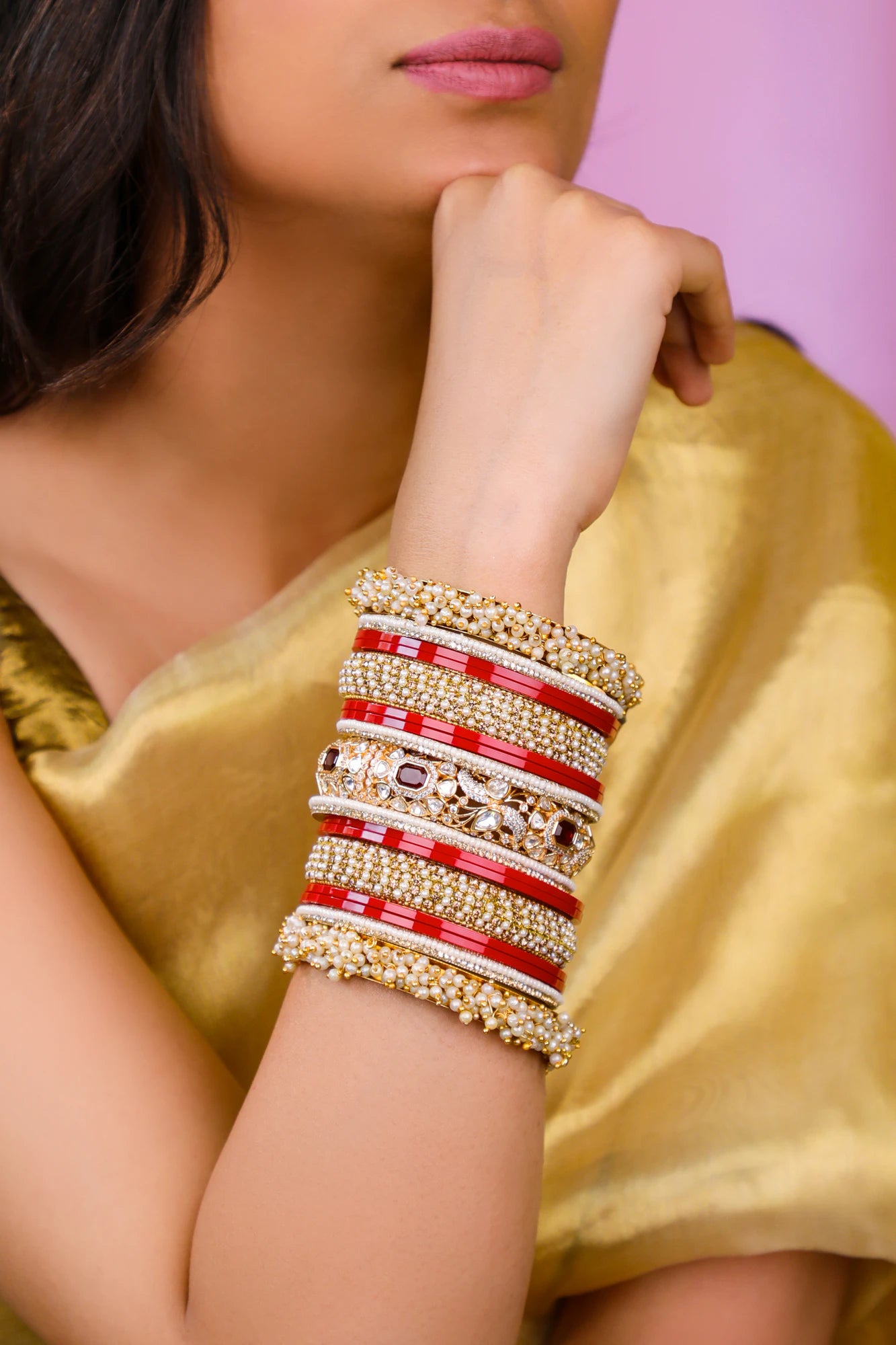 Bridal bangle set with pearl bangles