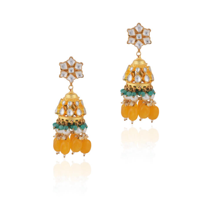 Yellow Mehendi Wear Jadau Jhumkas