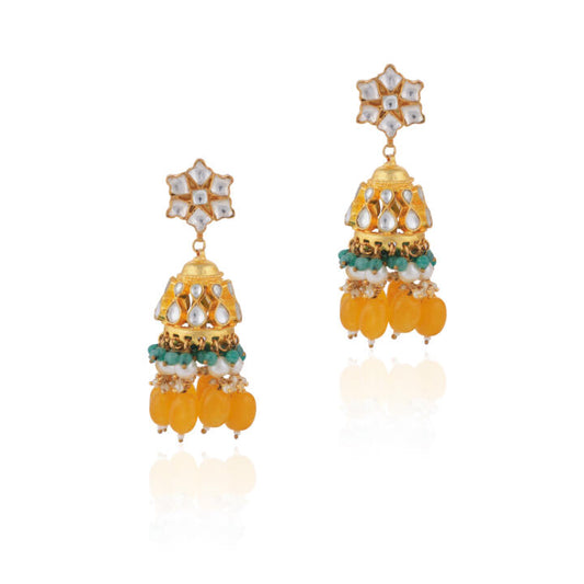 Yellow Mehendi Wear Jadau Jhumkas