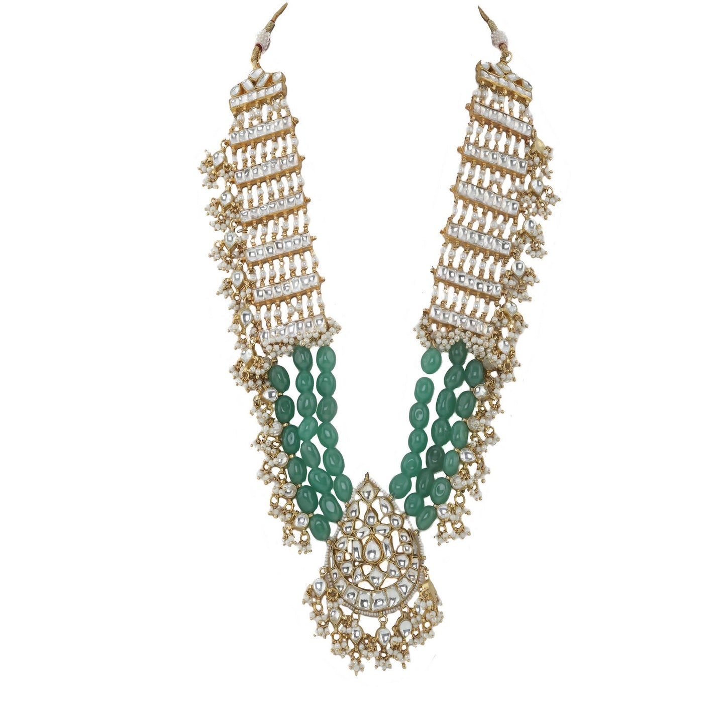 long pendant necklace with sea green beads