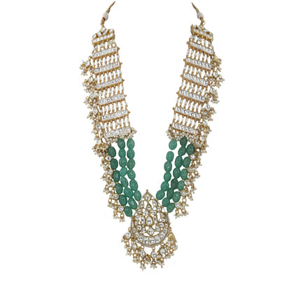 long pendant necklace with sea green beads