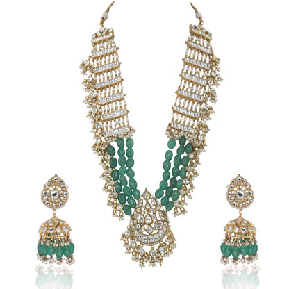 long pendant necklace with sea green beads