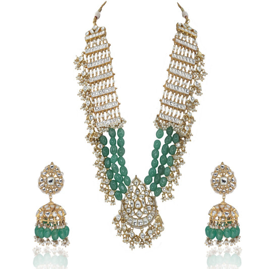 long pendant necklace with sea green beads