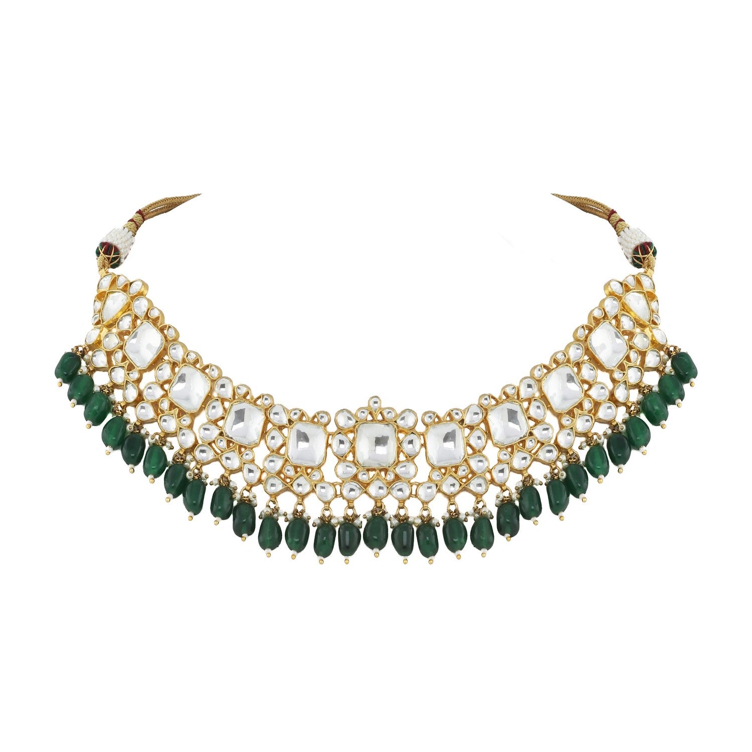 Simple necklace set of jadtar, pearls and beads