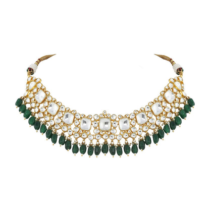 Simple necklace set of jadtar, pearls and beads