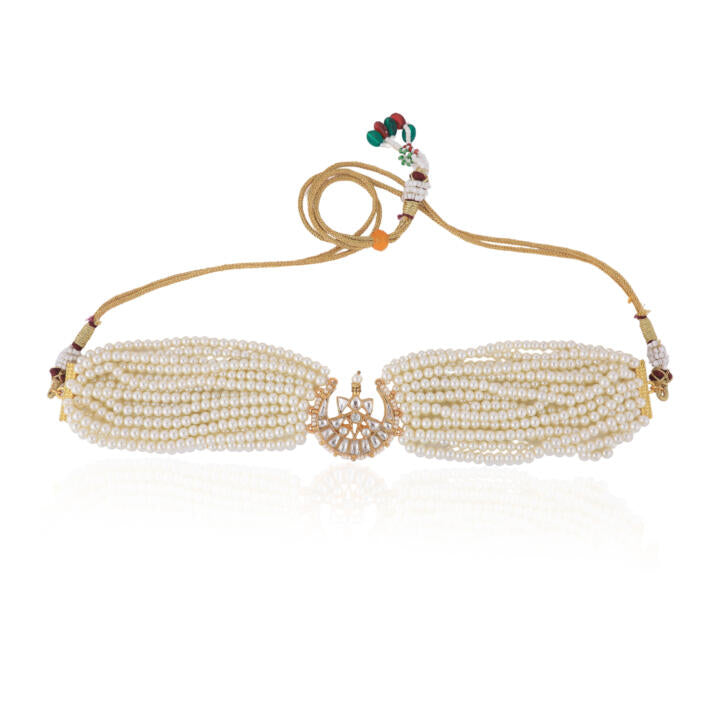 Half Moon White Pearl Jadtar Choker With Floral Studs