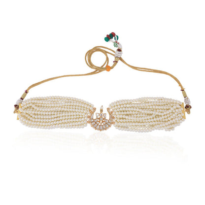 Half Moon White Pearl Jadtar Choker With Floral Studs