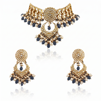 White  Work With Jadtar Stone Pink Beads Necklace Set