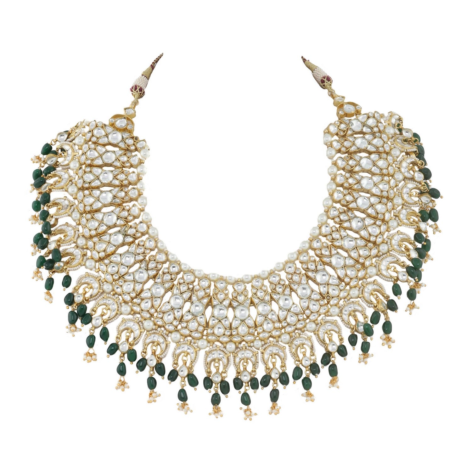 GOLD PLATED GREEN COLOR HEAVY BRIDAL NECKLACE SET