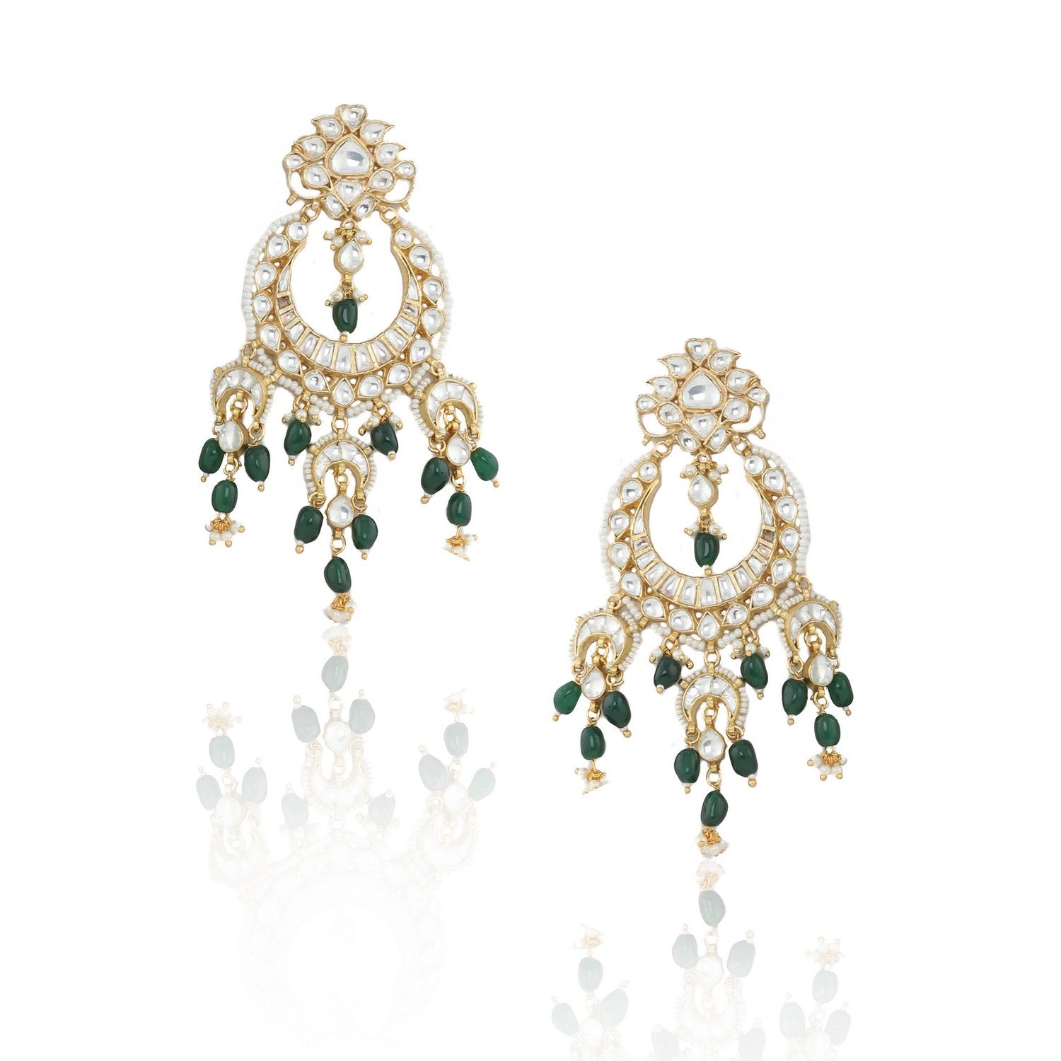 GOLD PLATED GREEN COLOR HEAVY BRIDAL NECKLACE SET