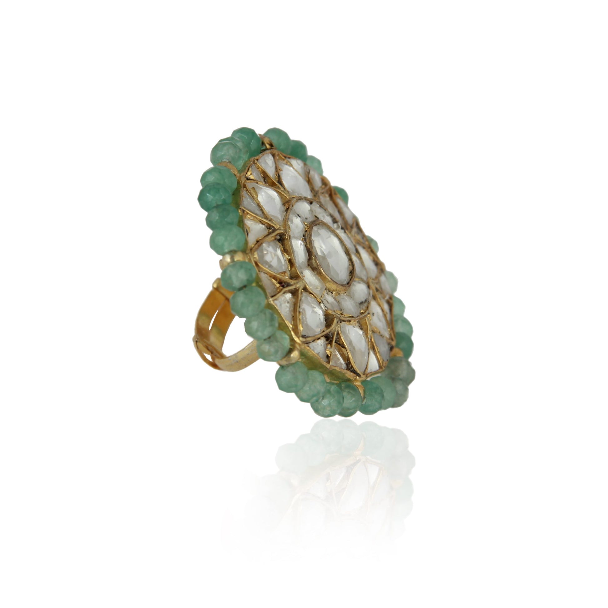 SEA GREEN WHITE JADTAR STONE RING