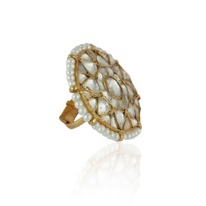  JADATR STONE RING WITH PEARL BORDER