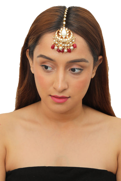  WHITE JADTAR STONE MAANGTIKA BEADED WITH PEARLS AND RUBY BEADS