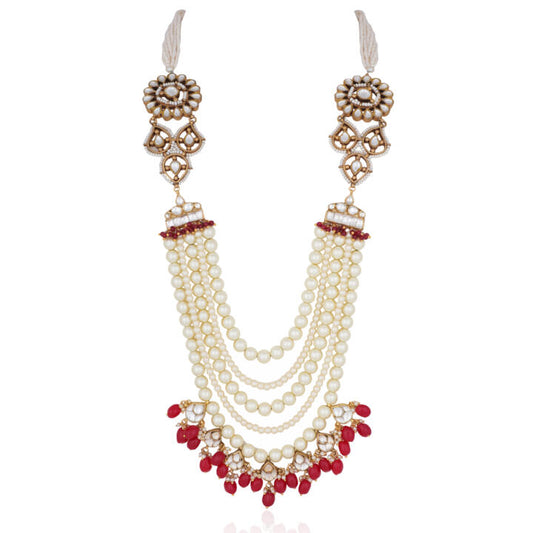 Red Beads With Floral White Pearl Wedding Wear Maala