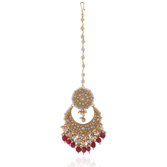 Indian Traditional Rani Pink Jadtar Maangtikka With Pearls