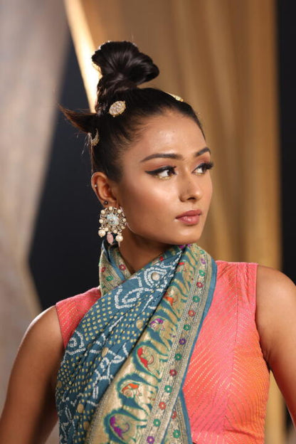 Firozi Meenakari Earring With Pink Drop