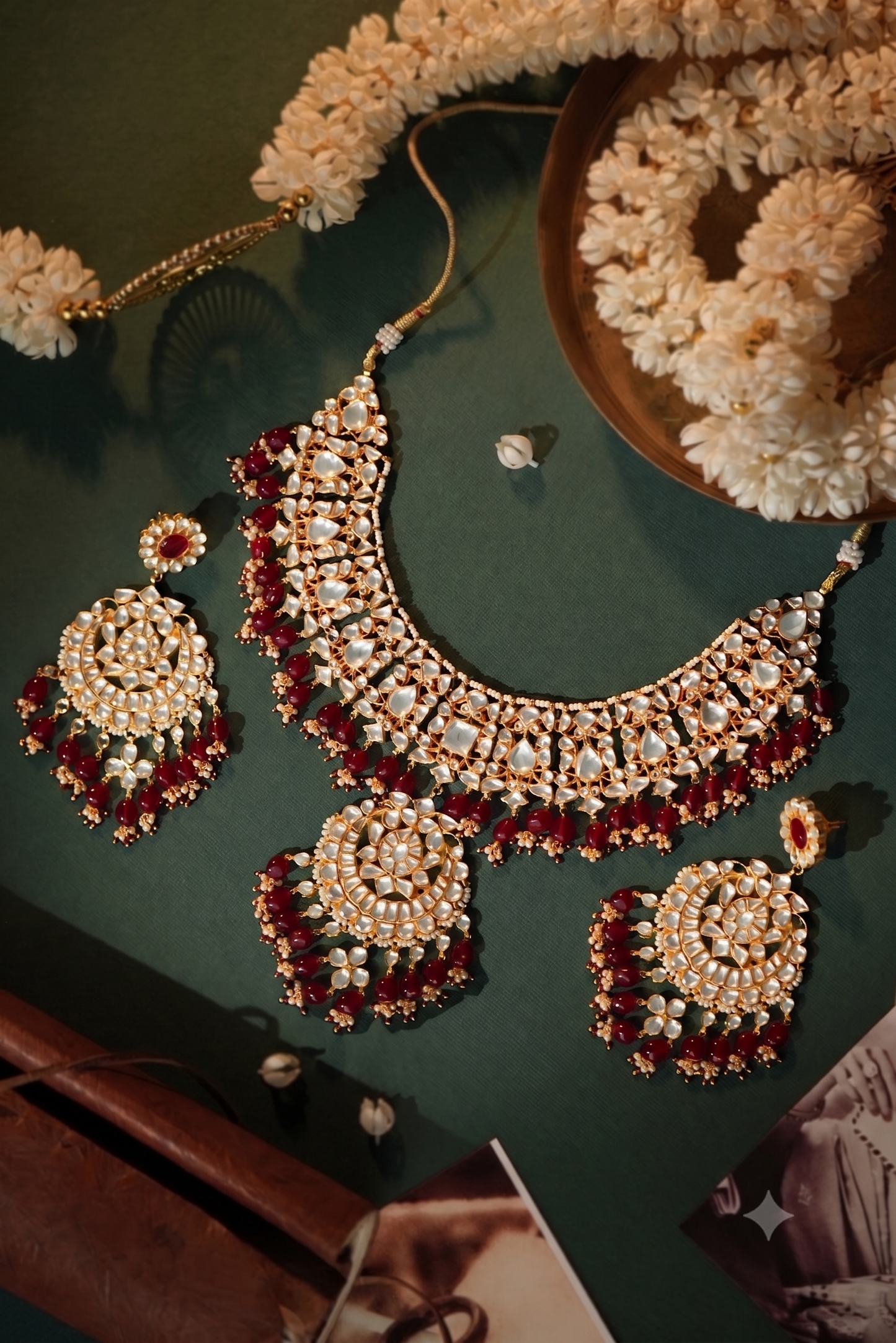 Gold plated pink beaded necklace set