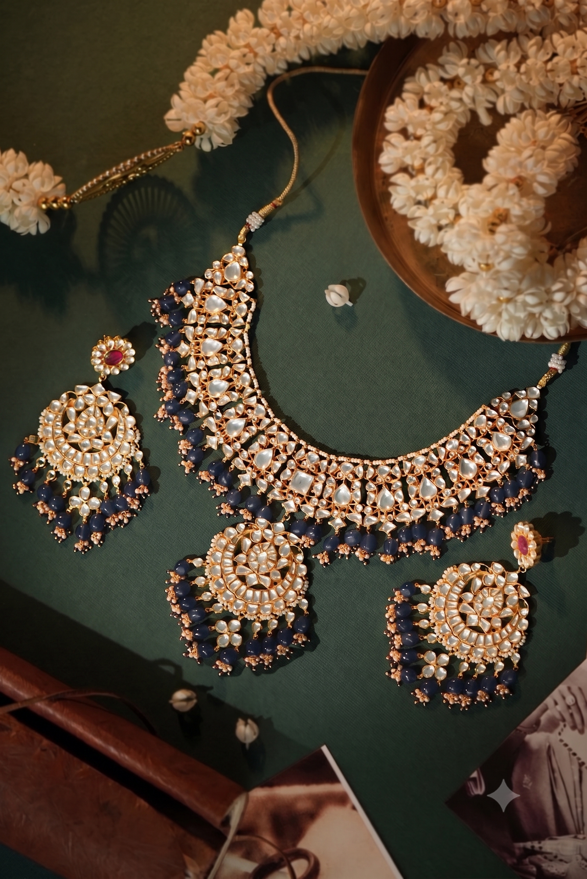 Gold plated pink beaded necklace set