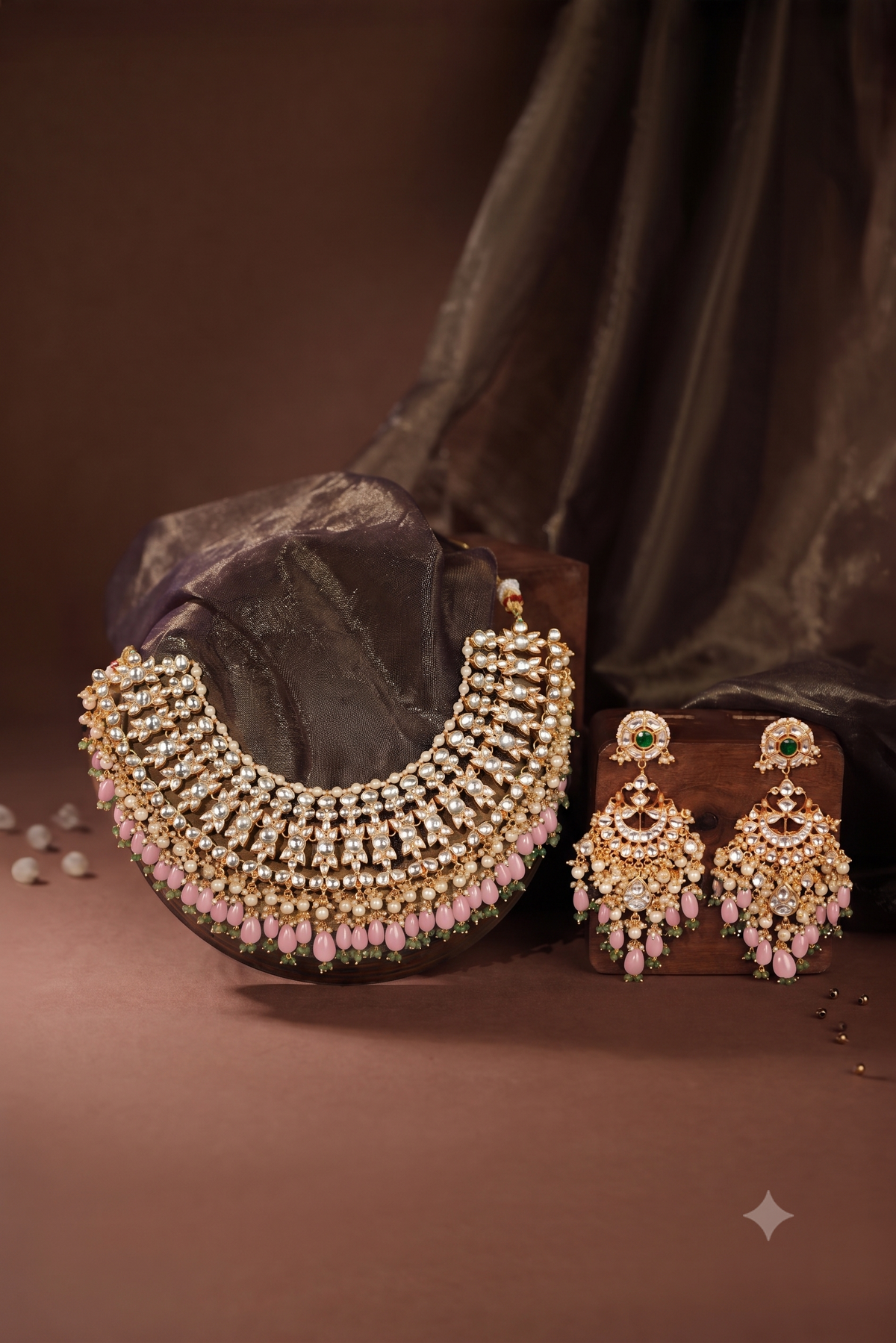 Purple & green jadau bridal necklace set/wedding wear