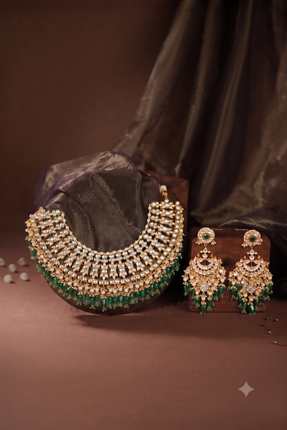 Purple & green jadau bridal necklace set/wedding wear