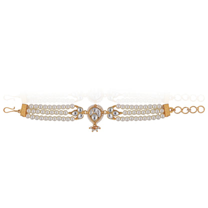 Indian Cultured White Pearl With Jadtar Stone Bracelet