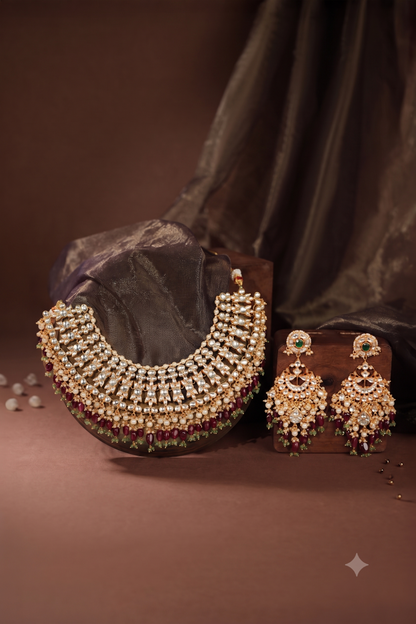 Purple & green jadau bridal necklace set/wedding wear