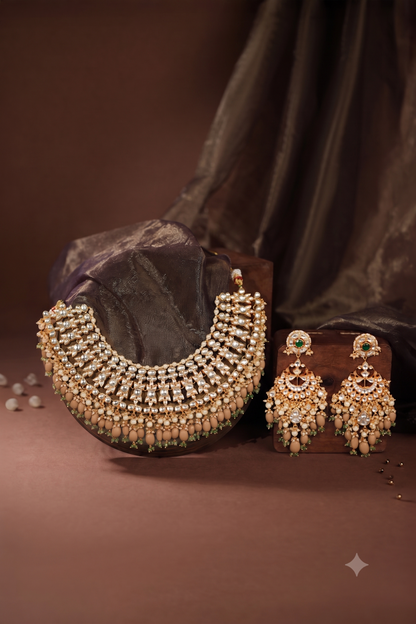 Purple & green jadau bridal necklace set/wedding wear