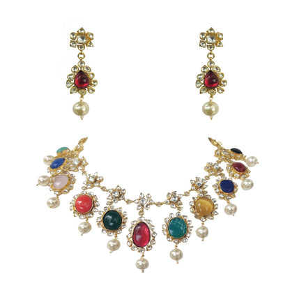NAVRATNA CHOKER SET WITH WHITE PEARL 