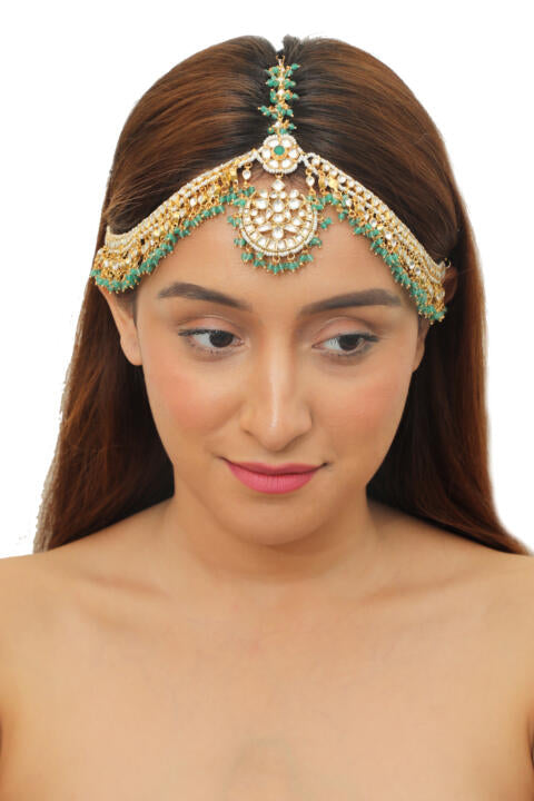 White Jadtar Stones Sea Green Mathapatti