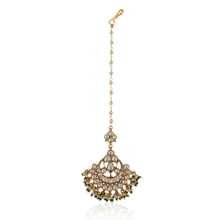White And Green Hangings Jadtar Maangtikka