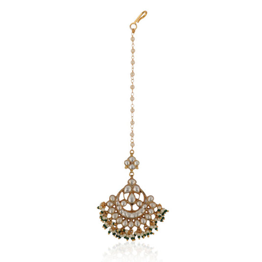 White And Green Hangings Jadtar Maangtikka