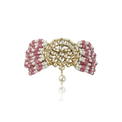Chand Shaped Beaded Small White And Pink Pearl Line Bracelets