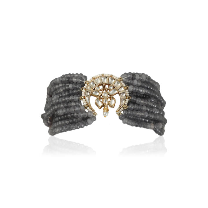 Chand Shaped Beadded Grey Beads Line Bracelet
