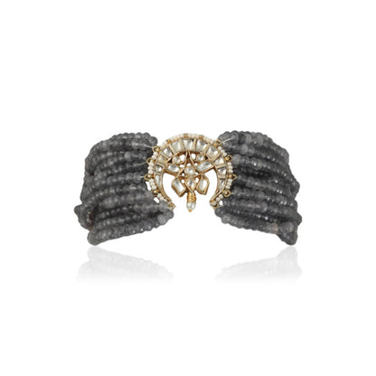 Chand Shaped Beadded Grey Beads Line Bracelet