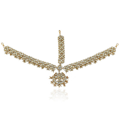 Flower Work With White Jadtar Stone Mathapatti