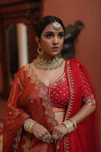White Jadtar  Necklace Set With Jade Green Drops And Chandbali Earrings