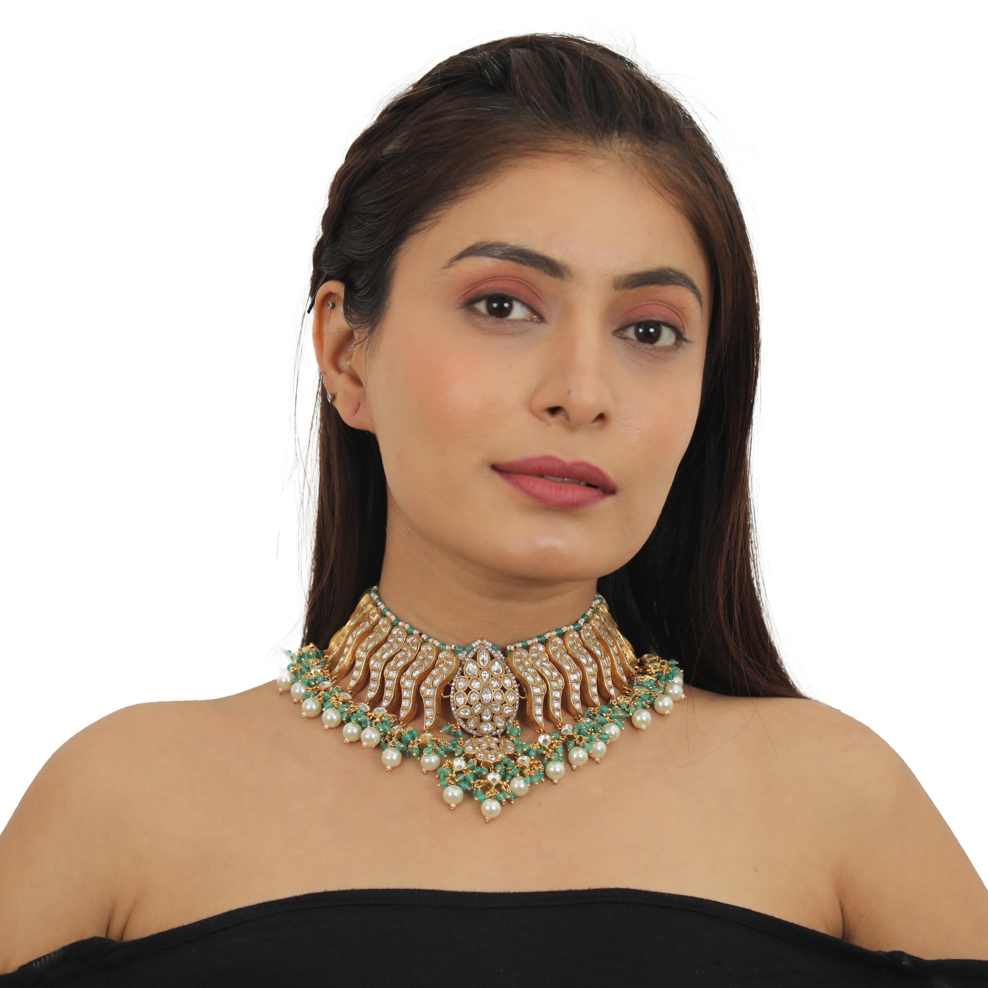 SEA GREEN NECKLACE  WITH JHUMKI