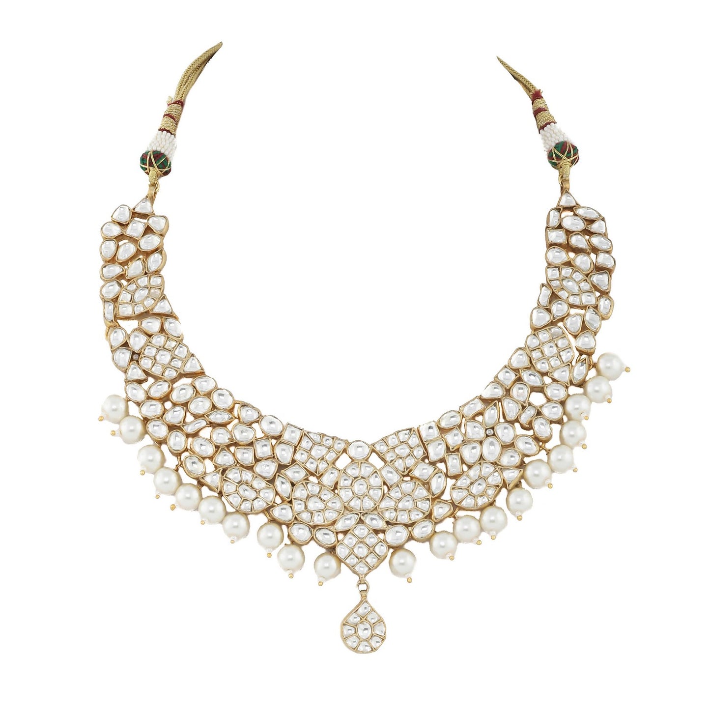 White Pearls and jadtar stdded necklaces