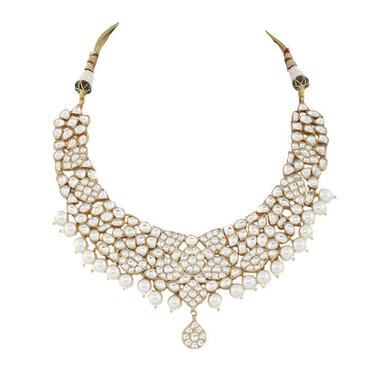 White Pearls and jadtar stdded necklaces