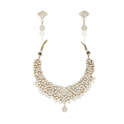White Pearls and jadtar stdded necklaces