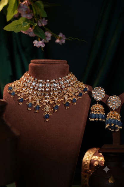 Jade stone Bridal necklace with jhumki earrings