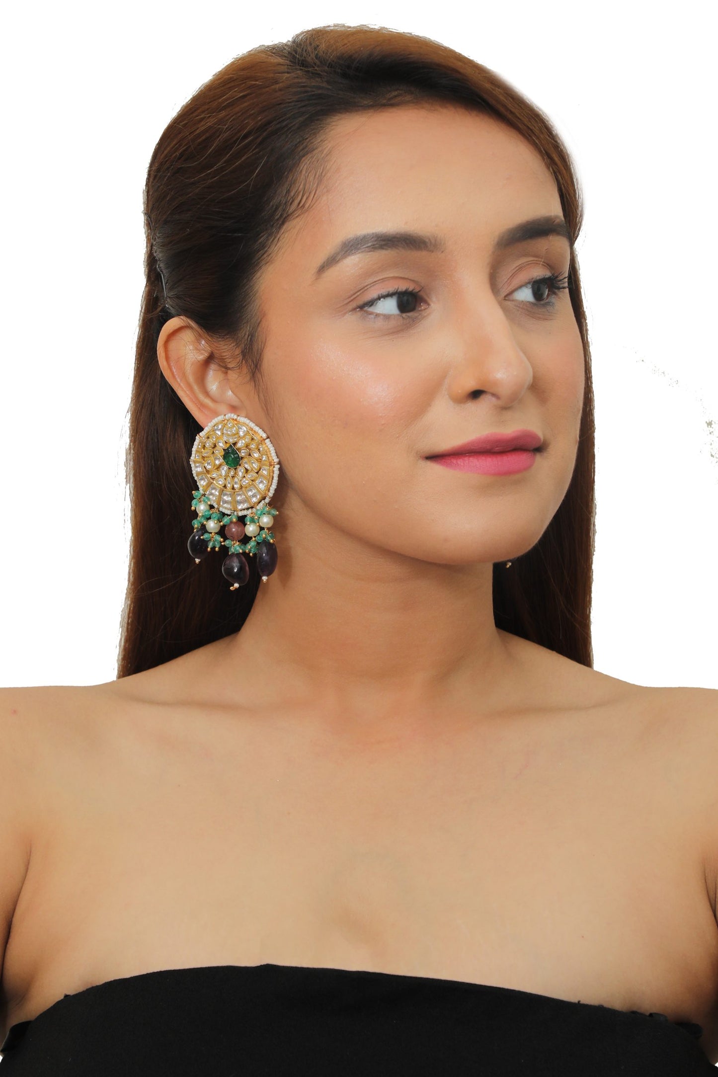 GREEN AND PURPLE WHITE JADTAR STONE NECKLACE SET