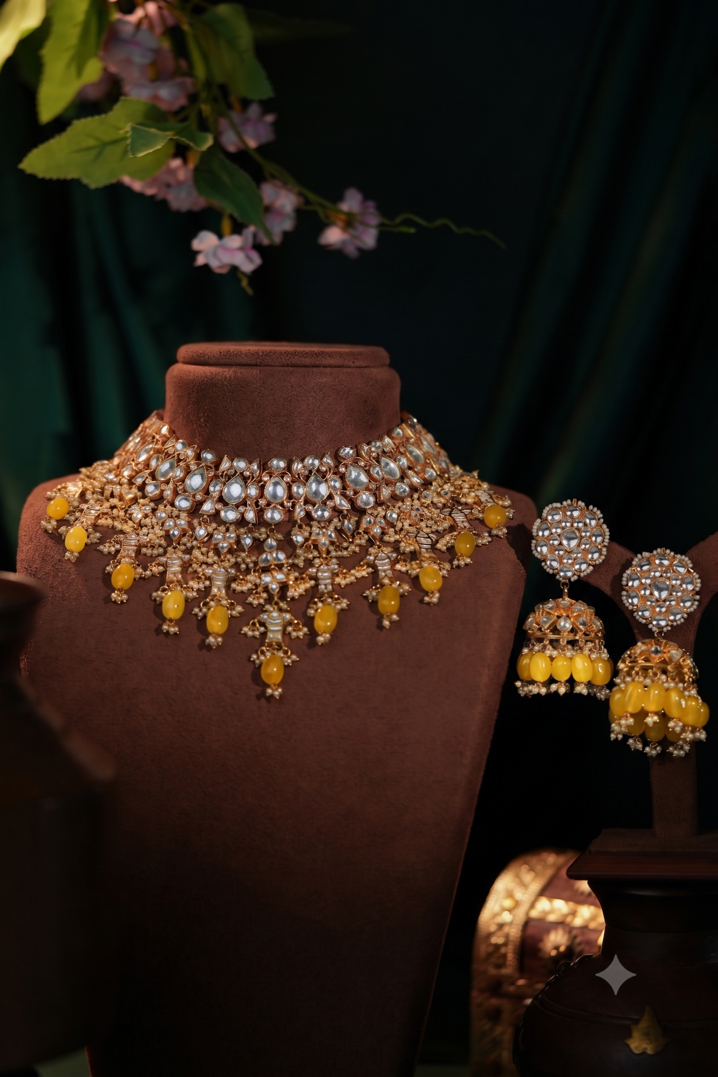 Jade stone Bridal necklace with jhumki earrings